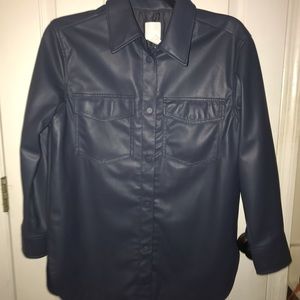 H&M vegan leather button down shirt in slate size S